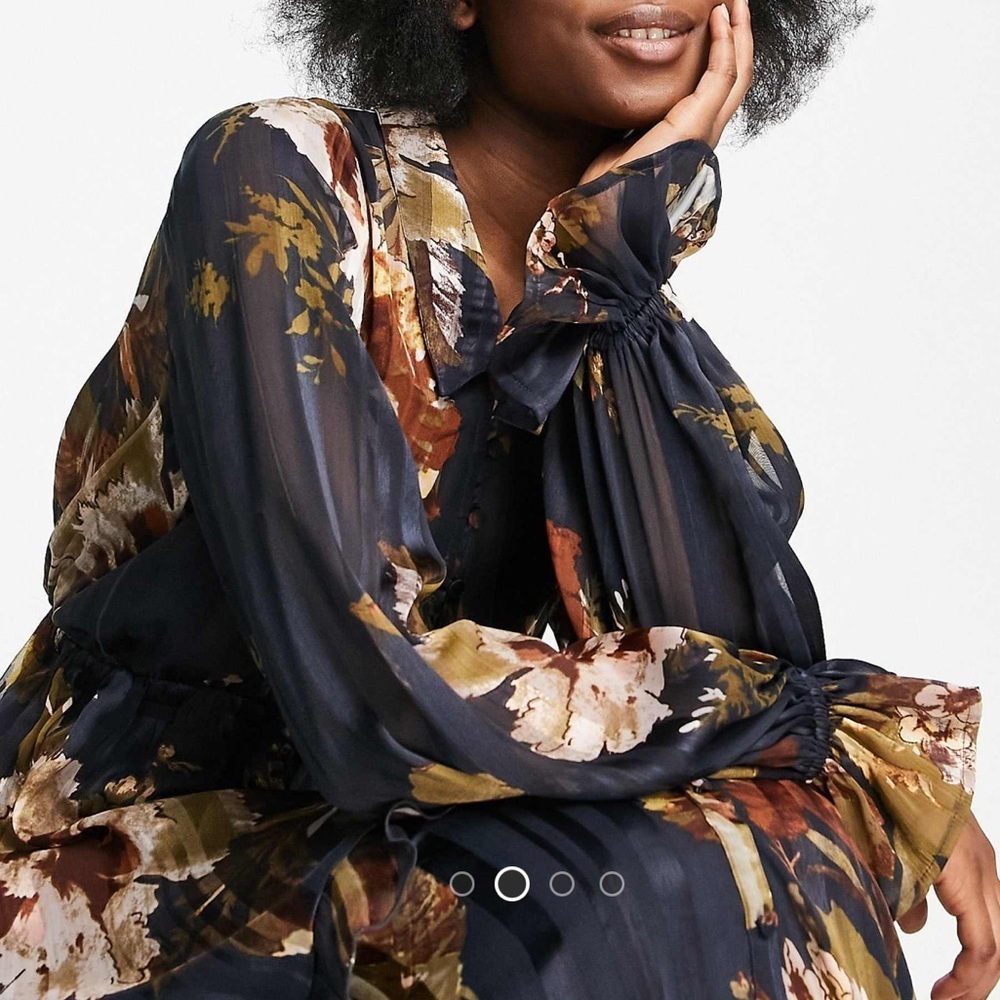 ASOS Design TALL Floral Tiered Brown Dress - Picture 2 of 10